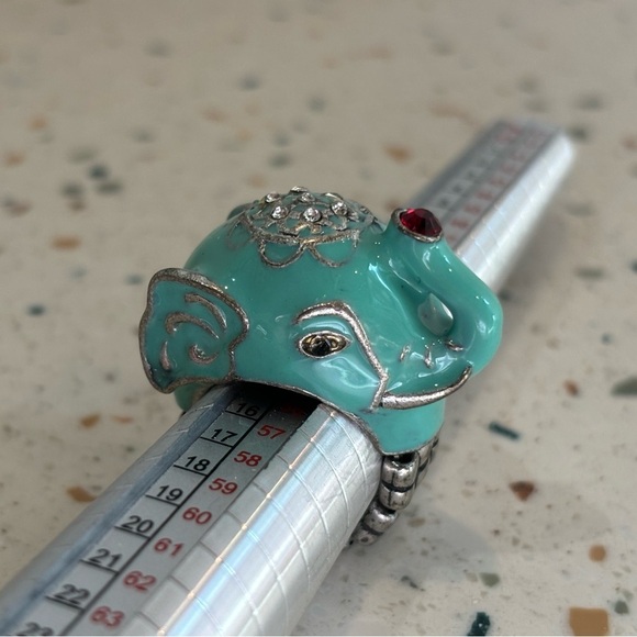 Teal Blue Elephant Ring with Stretch Comfort Band - Picture 11 of 12